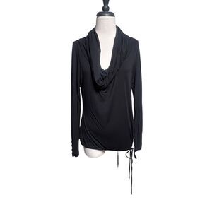 Cache Long Sleeve Cowl Neck Black Knit Blouse Tunic Size Medium